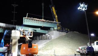 Nighttime construction on I-295 South. In order to least disrupt traffic, much of the construction work on the I-295 Southbound Reconstruction project was handled at night, as seen in this photo.